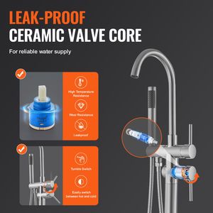 Rubinetto per vasca da bagno freestanding con doccia a pioggia, miscelatore a pavimento per vasca, rubinetto con beccuccio girevole a 360 gradi, due modalità di erogazione dell'acqua - Product Image 3