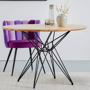 โต๊ะอาหารครัวทรงกลมฐานโลหะเคลือบสีดำลายดาวอุตสาหกรรม หน้าโต๊ะไม้เนื้อแข็งอะคาเซียผิวธรรมชาติ - Product Image 2