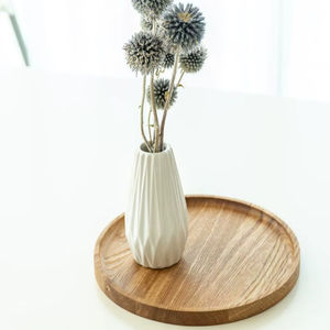 Plateau de service rond en chêne Art Déco à motif végétal multifonctionnel pour mariage - Product Image 1