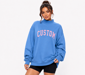Sudadera casual de cuello simulado con logo frontal personalizado, de manga larga y talla grande, para mujer, para usar en todas las estaciones, a precio mayorista. - Product Image 1