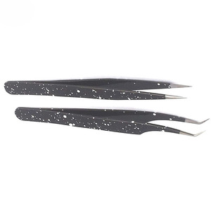 Pinzas para Extensiones de Pestañas con Punta Recta y Curva, Pinzas de Acero Inoxidable Blancas y Negras para Pestañas Postizas - Product Image 3