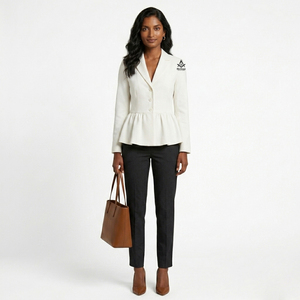 Blazer Peplum Blanco para Mujer Delta Sigma de la Hermandad Masónica Griega, Manga Larga, Color Sólido, Tejido de Poliéster - Product Image 1