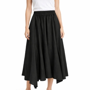Jupe longue maxi taille haute pour femme en cuir véritable respirant et mousseline, coupe trapèze, style de luxe, personnalisable OEM, décontractée - Product Image 2