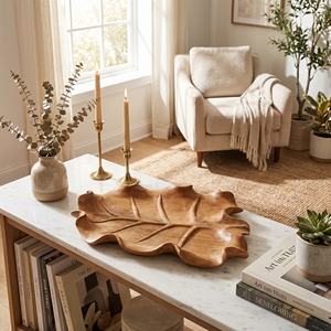 Nuevo Plato Decorativo Minimalista Moderno de Madera de Teca Tallada a Mano con Hoja Tropical, Ecológico, Apto para Lavavajillas, para el Hogar - Product Image 4