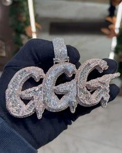 Colgante de tres letras GGG con incrustaciones de moissanita de corte redondo, personalizado, de plata de ley, chapado en oro de 18K, joyería de lujo estilo Hip Hop - Product Image 2