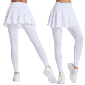 Leggings de sport vert taille haute 2-en-1 pour femme avec jupe intégrée, pantalon de yoga pleine longueur, séchage rapide, extensible, respirant, tenue athlétique - Product Image 2