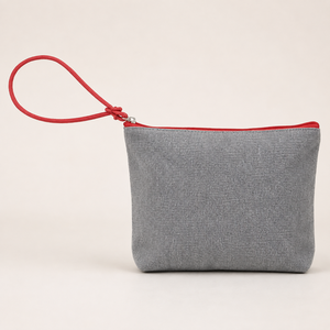Recycled Cotton Cosmetic <b>Toiletry</b> <b>Bag</b> PU Wrist Handle Zipper Travel Makeup Pouch Custom Logo Wholesale OEM Manufacturer Exporter - Product Image 4