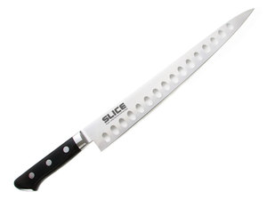 SLICE | SEKI KNIVES Japanese Chef Knife Seki Sujihiki 10.63in (27cm) Stainless Steel Satin Finish Ambidextrous <b>Plastic</b> Serrated - Product Image 1