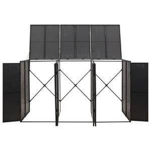 Black Triple <b>Wheelie</b> <b>Bin</b> Shed 81.5"x31.5"x46.1" Poly Rattan Material <b>Storage</b> Solution - Product Image 4