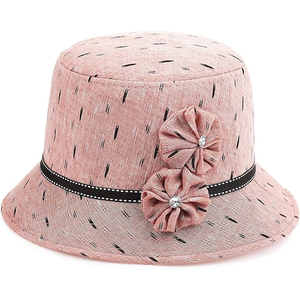 Chapeau Bob Rose en Polyester/Coton avec Décoration Florale Respirant pour Femme Printemps Été Décontracté Voyage 56-58CM - Product Image 1