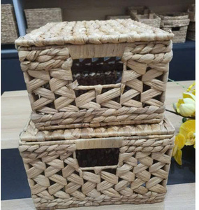 Woven Water Hyacinth <b>Foldable</b> Storage <b>Basket</b> with Lids Wicker Rattan for Kitchen or <b>Laundry</b> Clothes Organization - Product Image 3