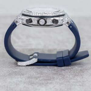 Reloj de Pulsera Automático de Lujo Personalizado con Moissanita VVS, Estilo Hip Hop, Correa de Goma Azul - Product Image 3