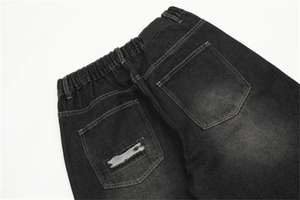Jean en denim noir déchiré et vieilli pour homme, coupe large, taille haute, style streetwear, en coton, idéal pour l'automne - Product Image 5