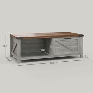 Tavolino da Caffè Rustico Fatto a Mano Eco-Friendly con Cassetto Contenitore e Ripiano Aperto Grigio Anticato - Product Image 3