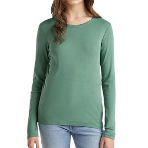 Camiseta Personalizada de Cuello Redondo, Manga Larga, Casual, Ecológica, 100% Algodón, Teñida, Lisa, de Secado Rápido y Transpirable para Mujer - Product Image 1