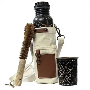 Authentic Textured Black Copper <b>Bottle</b> Tumbler And <b>Brush</b> Kit Eco-friendly Portable Multi-Use Home Use with Coaster Lids - Product Image 3
