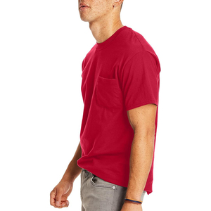 Men's Red Short Sleeve T-<b>Shirt</b> Regular Fit 100% Cotton Jersey O-Neck Casual Solid Color Pocket Front Blank Design - Product Image 3
