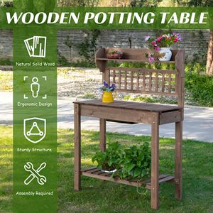 Panca da Giardinaggio con Piano Scorrevole e Vano Portaoggetti per Stazione di Lavorazione Piante in Legno - Product Image 4