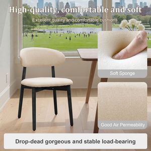 Set di 4 Sedie da Pranzo Imbottite in Cotone-Lino Beige Senza Braccioli con Gambe in Legno Massello Nero per Cucina e Ristorante - Product Image 5