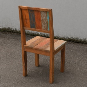 Rustic Reclaimed Teak Wood Dining <b>Chair</b> with Colorful Backrest Seat Eco-Friendly Outdoor & Hotel Use Coastal Design Model CHA46 - Product Image 3