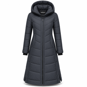 Women Long Woven Quilted Hooded Winter Jacket Full Sleeve Thick Polyester Wadding Parka Outerwear - Product Image 1