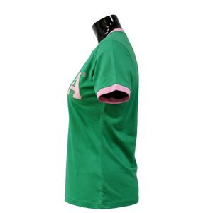 Camiseta Ringer Verde y Rosa para Mujer, Manga Corta, con Ribete en Contraste, Estilo Casual, Top de Moda Urbana, Ropa Elegante para Damas, Venta al Por Mayor - Product Image 5