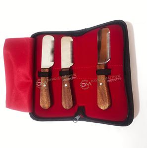 Couteau de toilettage pour animaux en acier inoxydable, lot de 2 pièces avec manche en bois, écologique, à dents fines/moyennes, pour terriers - Product Image 5