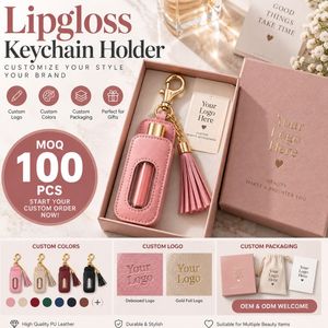 Porte-clés brillant pour gloss à lèvres avec fenêtre transparente, breloque de sac en cuir PU personnalisée avec pompon - Product Image 4