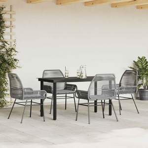 Ensemble de salle à manger en poly rotin gris de 5 pièces avec coussins ensembles de jardin avec dessus en verre - Product Image 3