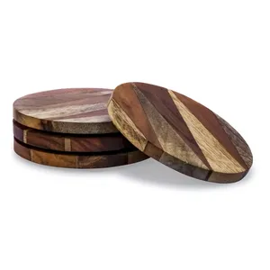 Sous-verres rustiques en bois, tranches de bois naturelles, dessous de tasse, design bohème vintage, lavables, décoration de table, vente en gros - Product Image 1