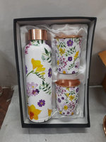 Bouteille d'eau écologique en matériau organique 1L, coffret cadeau 2 verres, motif Meena, style ange, SANIYA HANDICRAFT, technique émaillée, dos