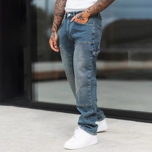 Nouvelle Arrivée Pantalon Homme Double Genou Personnalisé Bleu Pierre Délavé Jean Carpenter Ample en Denim Vente en Gros - Product Image 3