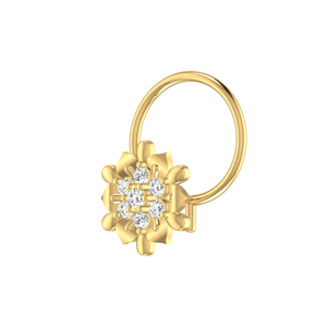 AJRETAIL Women's Ethnic 14K Gold Royal Lotus Design Fine Piercing Jewelry 0.05ct Round Brilliant Cut Natural Diamond Nose Pin - Product Image 4