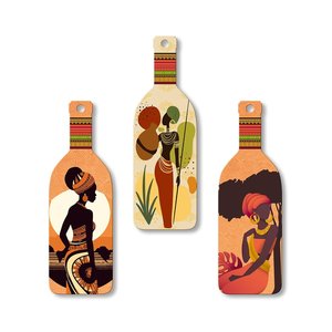 Décoration murale artisanale en bois en forme de bouteille, style Warli africain, pour une décoration bohème de la maison - Product Image 1