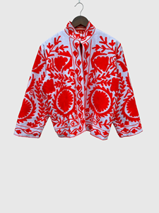 Veste à col mandarin brodée à la main avec des motifs floraux, manches longues, en coton, taille plus, vêtements de printemps pour femmes, style Prairie Chic - Product Image 1