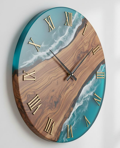 Horloge murale en résine à quartz, thème Océan, Décoration artistique unique pour la plage et la mer, Design vague en époxy, Cadeau pour la maison de plage - Product Image 1