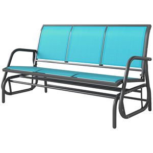 3-Person Outdoor Patio Glider Bench Breathable Mesh Fabric with 3 Seats Blue Metal <b>Frame</b> Porch Glider <b>Swing</b> - Product Image 1