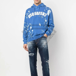 Sudadera con Capucha Azul para Hombre, Diseño Desgastado con Efecto Blanqueado, Fabricante de Sudaderas de Alta Calidad al por Mayor, Estilo Urbano Oversize - Product Image 1