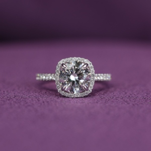 <b>925</b> Sterling <b>Silver</b> Classic Promise Wedding <b>Ring</b> 2 Carat Cushion Cut VVS1 Original Moissanite Halo Engagement <b>Ring</b> Claw Setting - Product Image 1