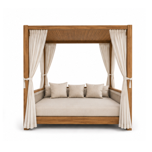 Lit de repos de luxe en teck massif pour l'extérieur avec coussins résistants aux intempéries, lit à baldaquin moderne pour piscine, idéal pour les villas, les hôtels et les complexes hôteliers - Product Image 3