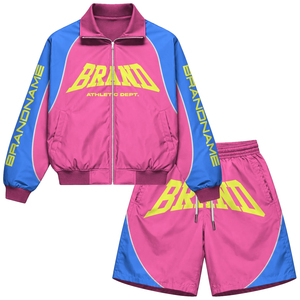 Mens Sporty Track Jacket & Shorts Set Blue Quick Dry Polyester Spring Wear Woven Satin Breathable Casual Sporty Zipper Outerwear - Product Image 1