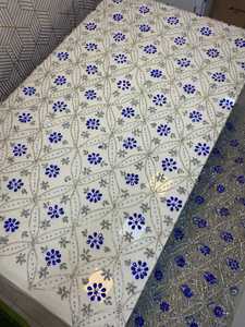 A.K.TRENDY COLLECTION Luxury Eco-Friendly Woven French Silver Rhinestone <b>Embroidered</b> Handmade <b>Tulle</b> Lace Fabric Medium Weight - Product Image 4