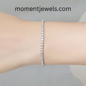 925 Sterling Silver Moissanite <b>Bracelet</b> Princess Cut Style Shiny Polished Minimal Daily Wear Jewelry Women - Product Image 2
