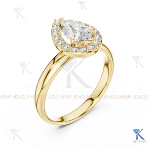 แหวนเพชรทรงลูกแพร์แบบ Halo ประดับเพชร CVD ที่เพาะเลี้ยงในห้องปฏิบัติการ KRUP JEWELS KJ 84 ตัวเรือนทองคำแท้ 14K พร้อมใบรับรอง IGI - Product Image 4