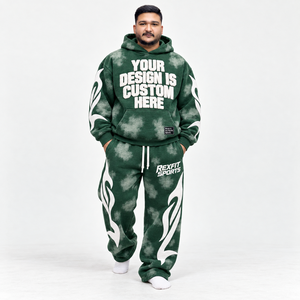 Ensemble de survêtement en molleton lavé avec sweat à capuche en chenille à lettres appliquées et pantalon de survêtement, style streetwear décontracté, collection hiver, personnalisable OEM - Product Image 2