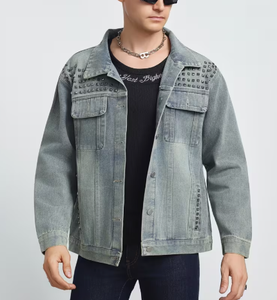 Hardihood International Veste en jean délavé pour homme, avec patchwork, coupe classique, décontractée, vintage, sportive, pour l'hiver - Product Image 1