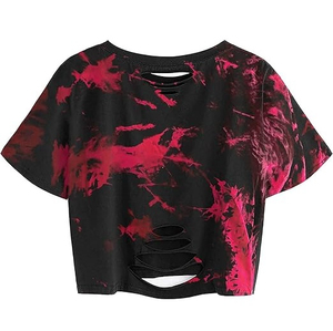 Nueva Llegada, Camiseta Tie Dye de Diseño Sólido para Mujer, Manga Corta, Cuello Redondo, Corte Holgado, 100% Algodón Poliéster, Transpirable, Ropa Casual de Verano - Product Image 1