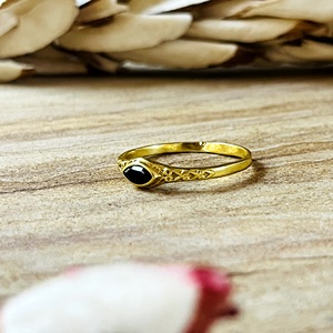 New Arrival Black Onyx <b>Rings</b> Vintage Brass Band Women 18k Gold Plated Dainty Boho Filigree Band <b>Stacking</b> Jewelry Wholesale/OEM - Product Image 5