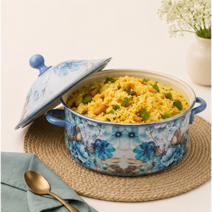 Casserole en émail à motif floral moderne avec couvercle, imprimé fleurs bleues, émail sur acier, marmite pour la maison, l'hôtel et le restaurant - Product Image 6