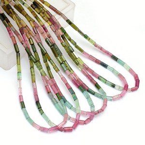 Perles cylindriques facettées en tourmaline naturelle multicolore de qualité AAA+, 3,5x6mm-4x10mm, pour la création de bijoux - Product Image 3